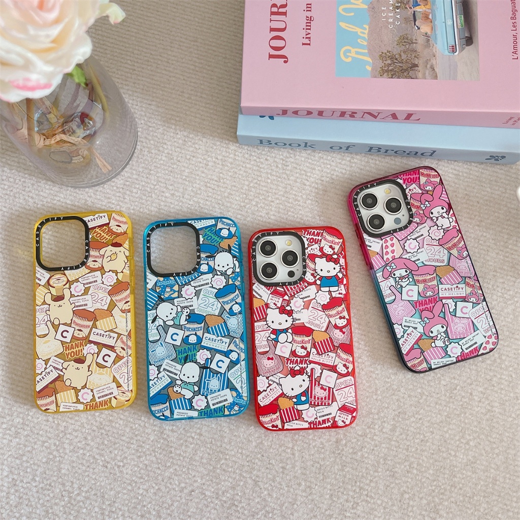 SANRIO ใช้ได้กับ แอปเปิล 15โปรแม็กซ์ เคสโทรศัพท์มือถือสี ซานริโอ สติกเกอร์กระเป๋าช้อปปิ้ง ไอโฟน16 15 14 13 12 เคสโทรศัพท์มือถือการ์ตูนน่ารักอะคลิ