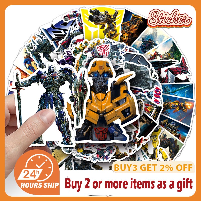 50 ชิ้น Autobot Transformers สติกเกอร์สําหรับ DIY โทรศัพท์แล็ปท็อปรถจักรยานยนต์รถสเก็ตบอร์ดสติกเกอร์ของเล่นเด็ก