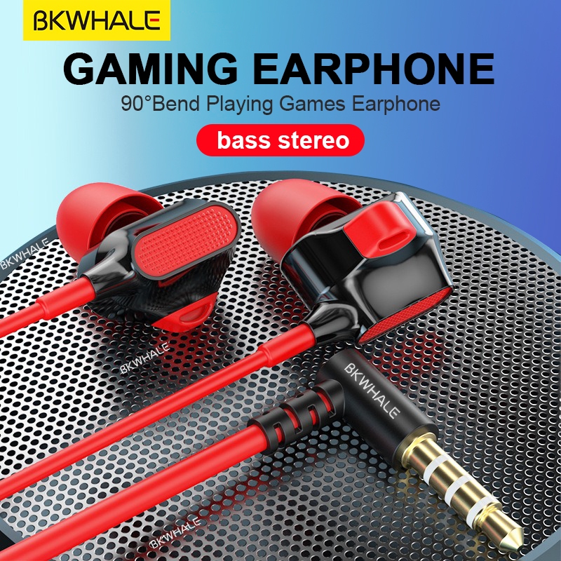 Bkwhale BK01 หูฟังสําหรับเล่นเกมกีฬาหูฟังชนิดใส่ในหูแบบมีสาย 3.5 มม.ป้องกันเหงื่อสเตอริโอ Super Bass HiFi ชุดหูฟังพร้อมไมโครโฟน