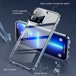 360 เคสโทรศัพท์โลหะแม่เหล็กสําหรับ iphone 14 15 16 PRO MAX Plus 13 12 17 PRO MAX กระจกสองด้าน