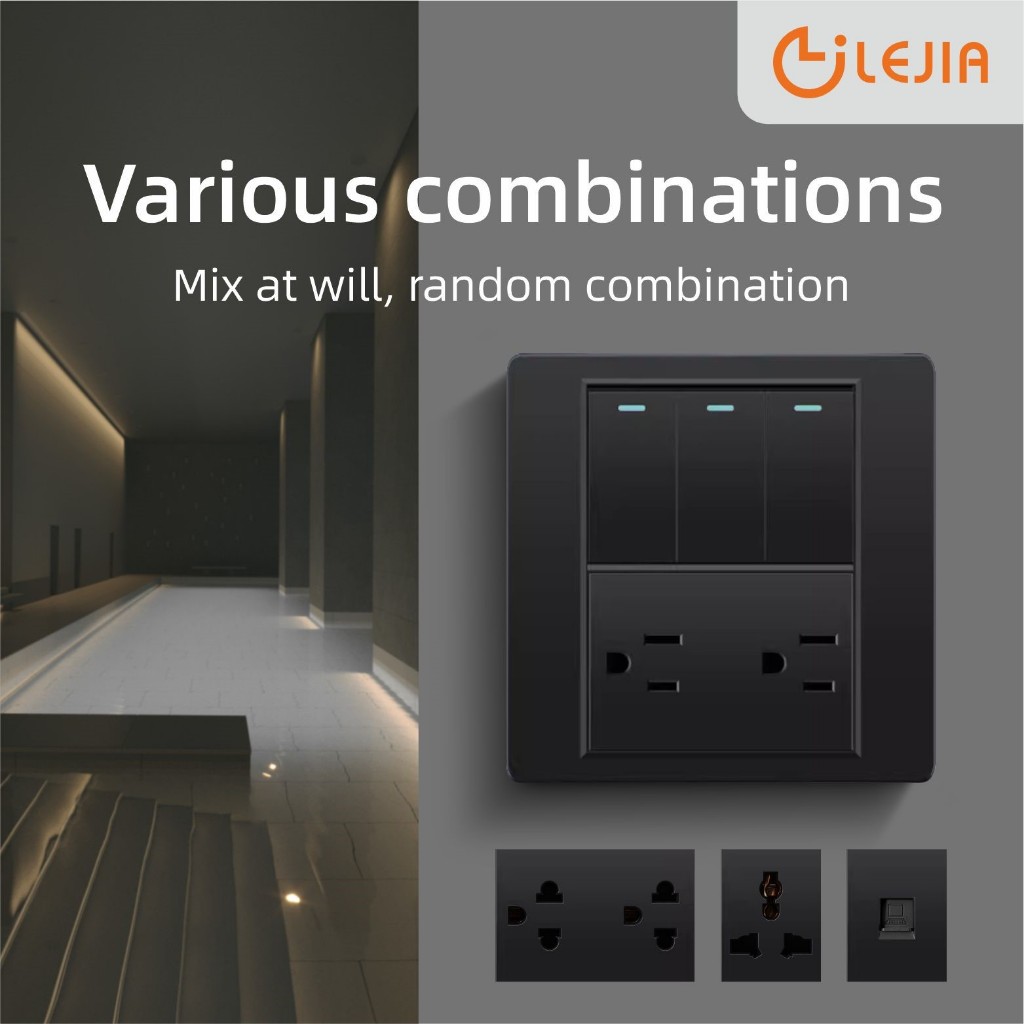 Lejia เต้ารับติดผนัง 1/2/3/4 แก๊ง 1/2 สวิตช์ไฟทาง 15A 3-Pin Universal Outlets และซ็อกเก็ตพร้อมฝาปิดสําหรับ House
