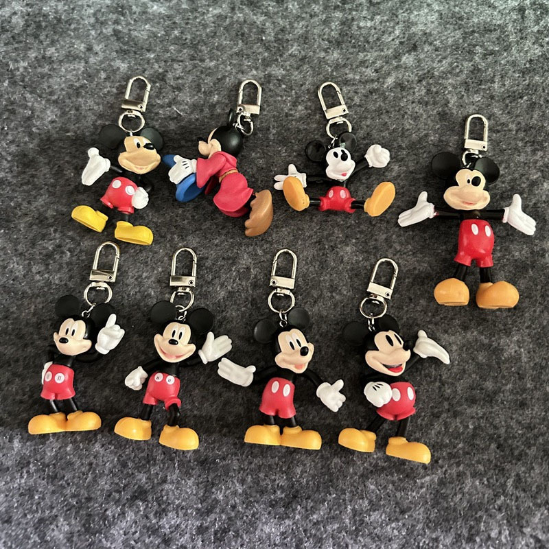 8 รูปแบบ 5-7.5 ซม.อะนิเมะการ์ตูน Splicing ตัวอักษรน่ารัก Mickey Mouse Series น่ารัก Mickey Minnie Action Pvc รุ่นรถพวงกุญแจ Charm ของเล่นของขวัญ