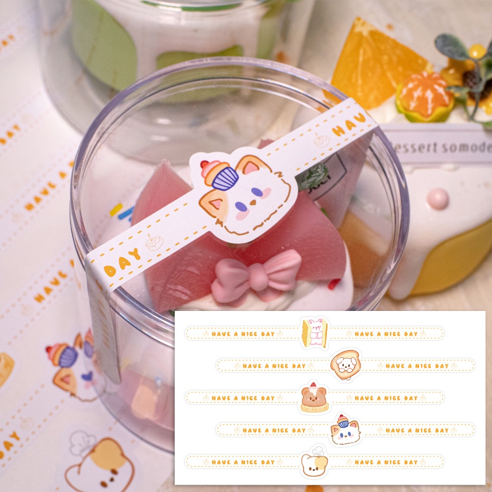 50 ชิ้น/แพ็ค ลายสัตว์น่ารัก "Have A Nice Day" สติ๊กเกอร์เค้กเบเกอรี่แพ็คเกจฉลากปิดผนึกสติ๊กเกอร์ตกแต่ง