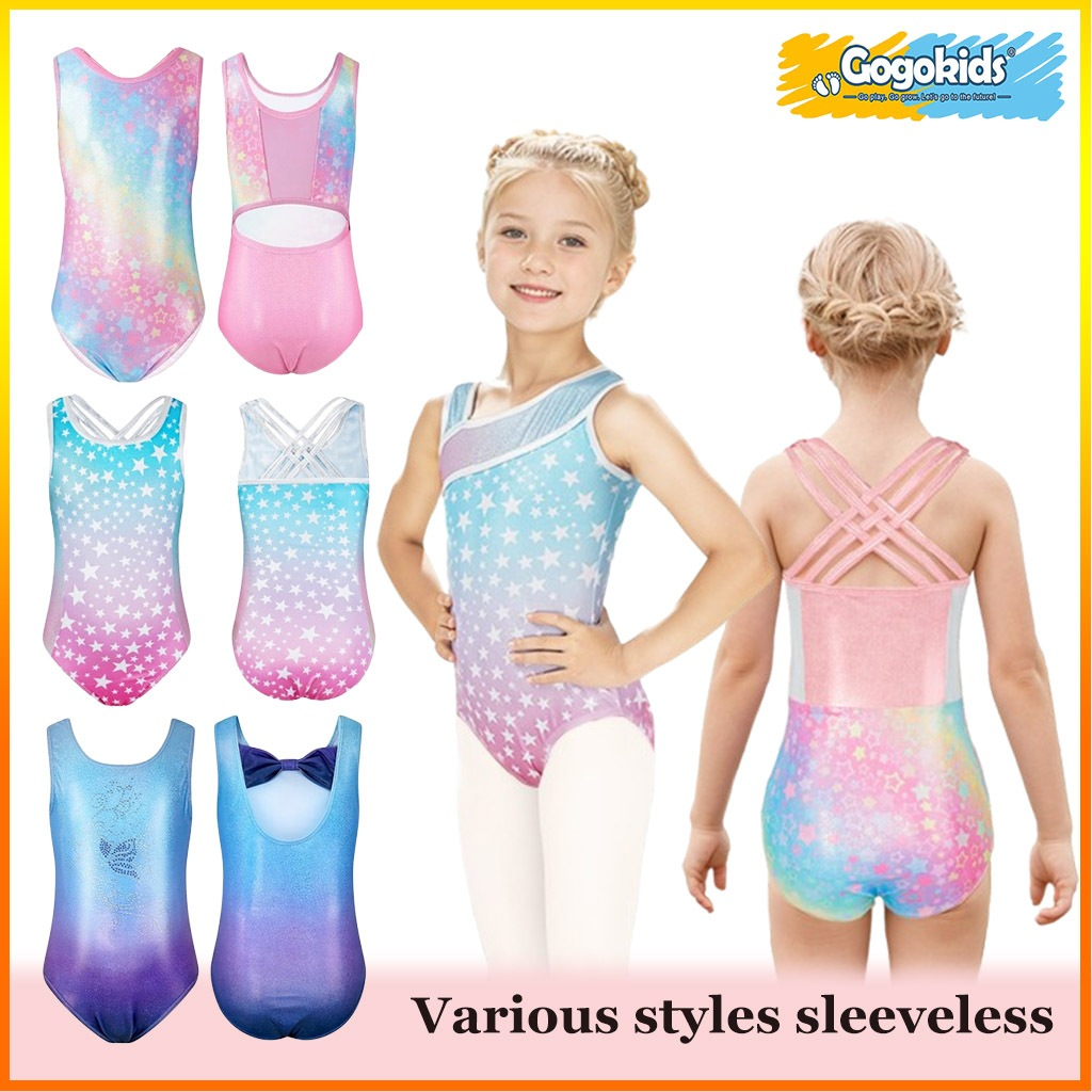 Leotards สําหรับสาวยิมนาสติก 3-12 ปี 100-150 ซม.สาวรูปแบบต่างๆแขนกุด Sparkly Dance Biketards พร้อมกางเกงขาสั้นบัลเล่ต์ Tumbling ชุด