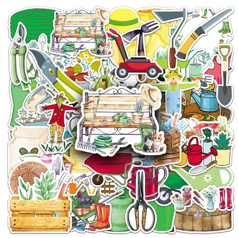 ตลก 50 ชิ้นการ์ตูนสวนเครื่องมือสติกเกอร์กันน้ํา DIY สําหรับโทรศัพท์แล็ปท็อปรถสติกเกอร์ Creative Home Decal