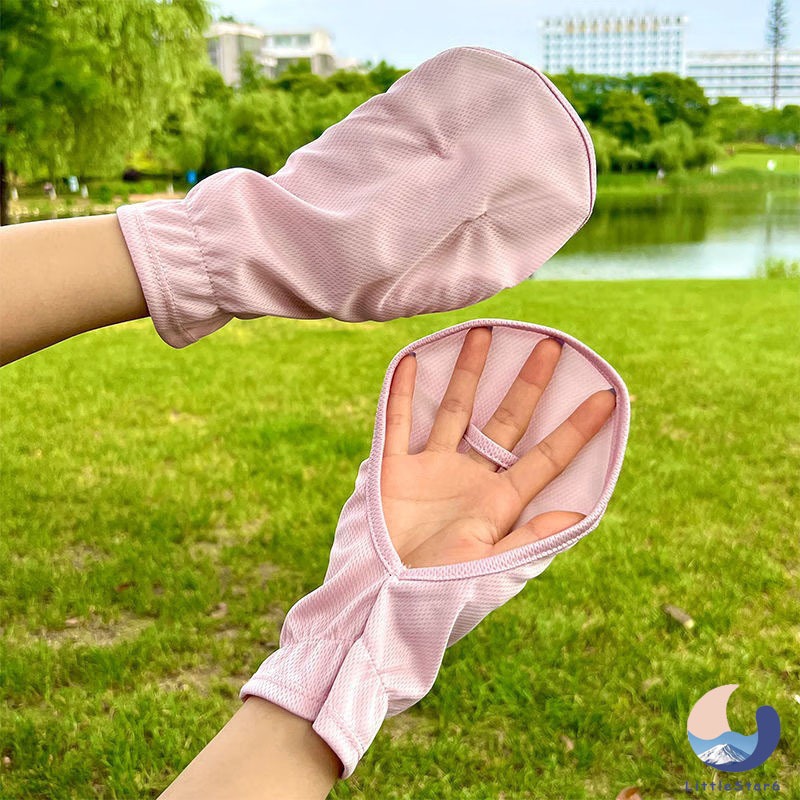 ปอกแขน ถุงมือ กันแดด UV ยืดได้เยอะ ผ้าลดอุณหภูมิ ใส่แล้วเย็น ระบายอากาศดี นุ่มสบาย สไตล์เกาหลี gloves【LittleStar6】