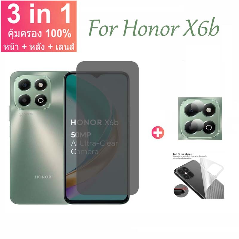 3 in 1 ฟิล์มกระจก สำหรับ Honor X6b ตัวป้องกันหน้าจอสำหรับ Honor X6b X6a X9 X8 X7 X8A X8B X7A X7B 5G 4G การปกป้องความเป็นส่วนตัว