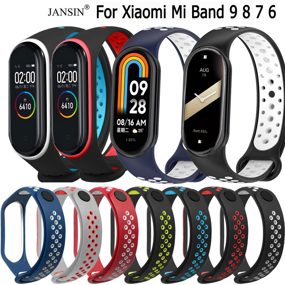 สายรัด mi band 9 สายซิลิโคนสีคู่ แบบเปลี่ยน สําหรับ Xiaomi Mi Band 9 8 6 5 4 Band 9 smartwatch สายรัดข้อมืออัจฉริยะ