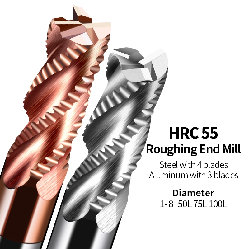 D4-D8 HRC55 คาร์ไบด์หยาบ เอ็นมิล 4Fลูกฟูกหยาบการประมวลผลเอ็นมิล 3Fลูกฟูก ดอกกัดเอ็นมิลfor อลูมิเนียม