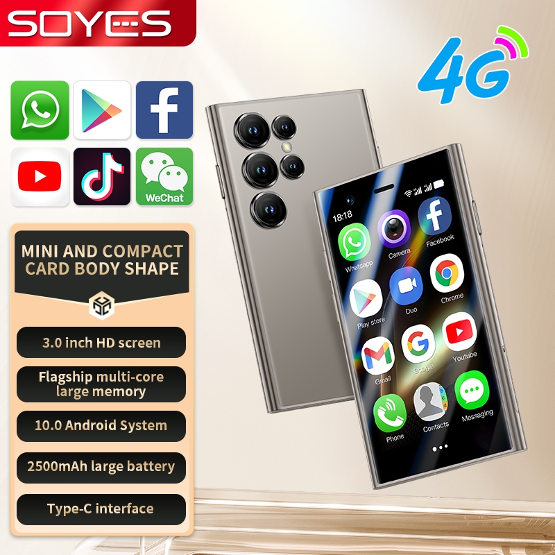 Soyes S24 PRO MAX 3.0 "มินิสมาร์ทโฟน 4G เครือข่าย 2GB RAM 16GB ROM Android 8.1 Quad Core 2400mAh การจดจําใบหน้ารองรับบลูทูธ FM WIFI Type-C โทรศัพท์ขนาดเล็ก
