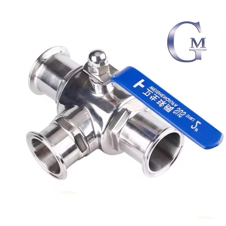 ท่อ OD 3/4" 1" 1-1/4" 1-1/2"SS304 สแตนเลสสุขาภิบาล 3 Way Ball วาล์ว T พอร์ต Ferrule ประเภท Fit 1.5 "Tri Clamp