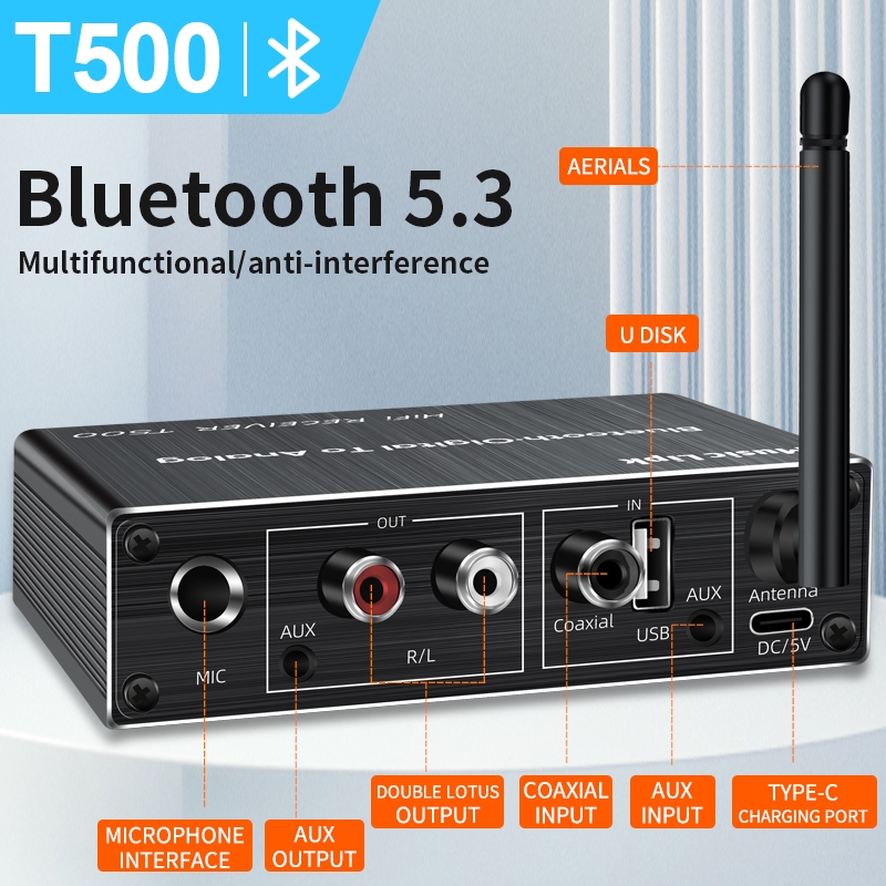 Disour DAC บลูทูธ 5.3 เครื่องรับสัญญาณเสียงดิจิตอลเป็นอนาล็อก Converter 3.5 มม.AUX/RCA/Coaxial/USB U-Disk คาราโอเกะอะแดปเตอร์ไร้สาย - รูปที่ 3