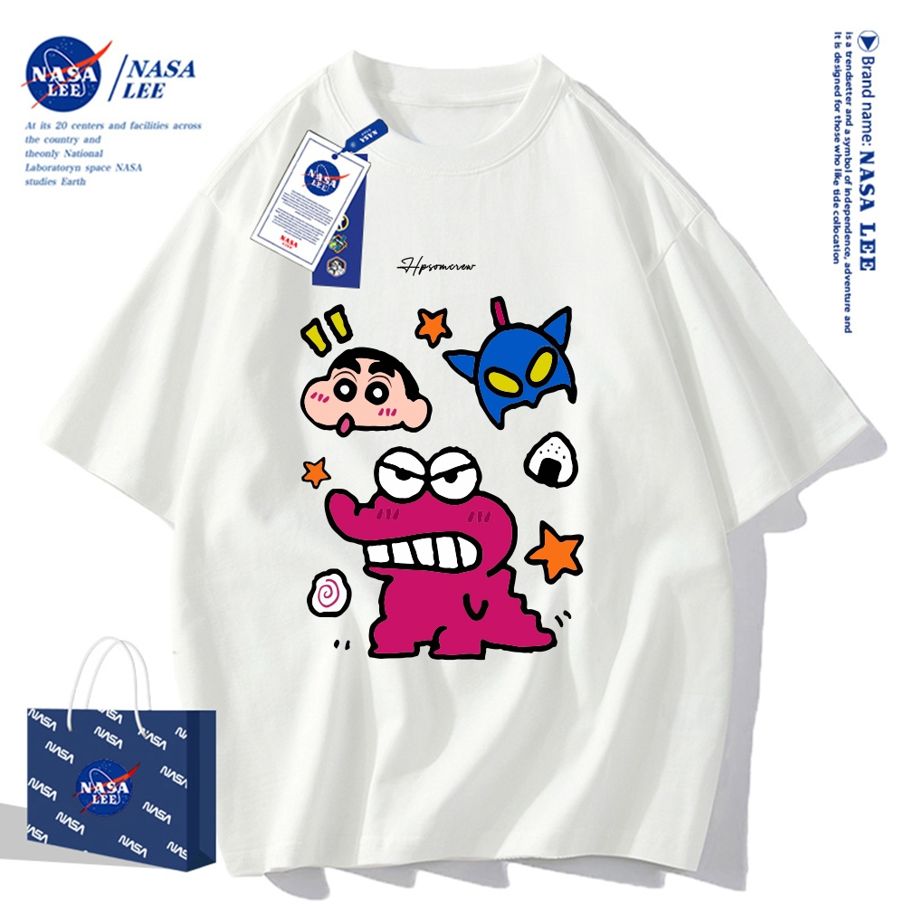 เสื้อยืดผ้าฝ้าย NASA รุ่นใหม่ฤดูร้อน 2024 ดีไซน์แฟชั่นทันสมัย แบบหลวมช่วยให้ดูเพรียว