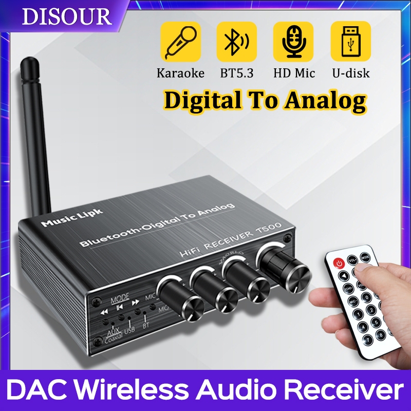 Disour DAC บลูทูธ 5.3 เครื่องรับสัญญาณเสียงดิจิตอลเป็นอนาล็อก Converter 3.5 มม.AUX/RCA/Coaxial/USB U-Disk คาราโอเกะอะแดปเตอร์ไร้สาย