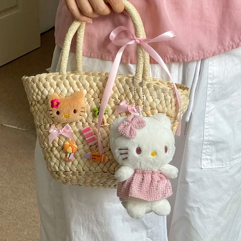 Bbth Sanrio ตุ๊กตายัดตุ๊กตานุ่มพวงกุญแจการ์ตูน Hello Kitty จี้พวงกุญแจกระเป๋าอุปกรณ์ตกแต่งกระเป๋าเป้สะพายหลังสาวของขวัญ Vary