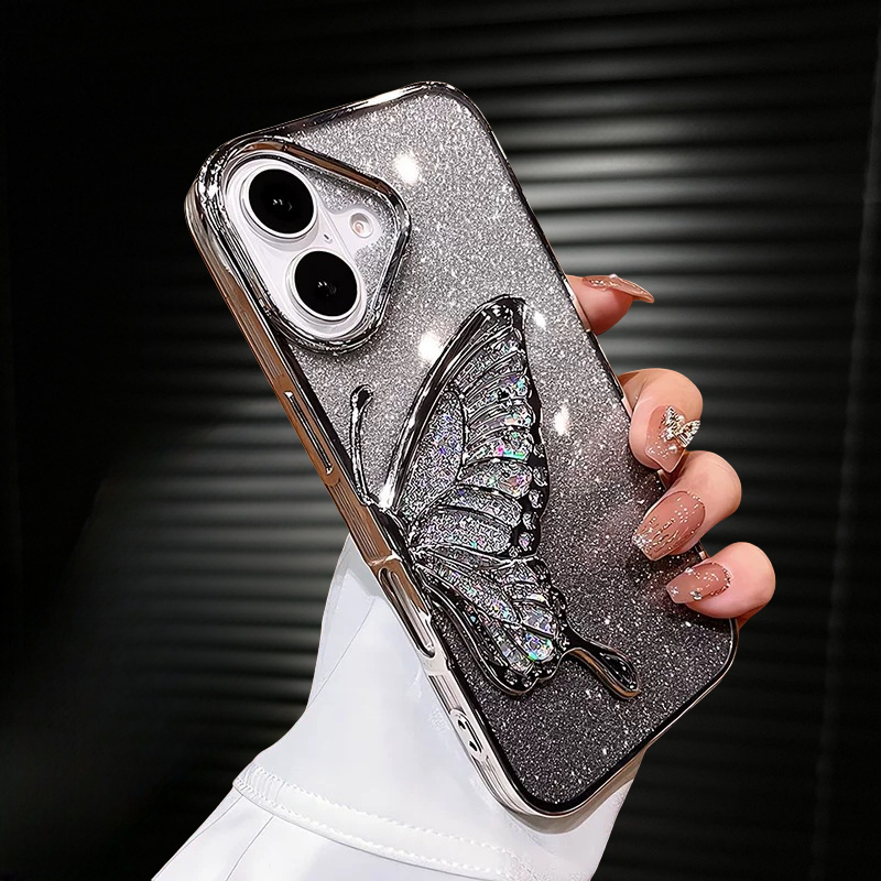 【Butterfly soft case/Silver】 เคส compatible for iPhone 11 12 13 14 15 16 pro max case
