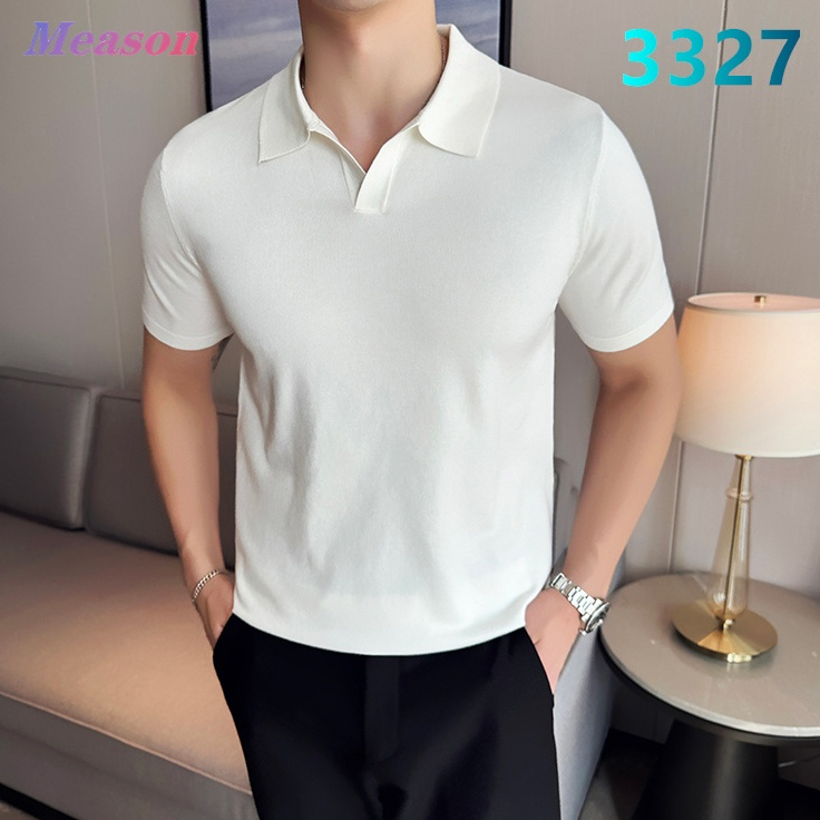 Meason เสื้อโปโลผ้าเกาหลีพิเศษ ผ้าถักยืดหยุ่น 10 สี （คอวี เสื้อโปโล）M-3XL A08