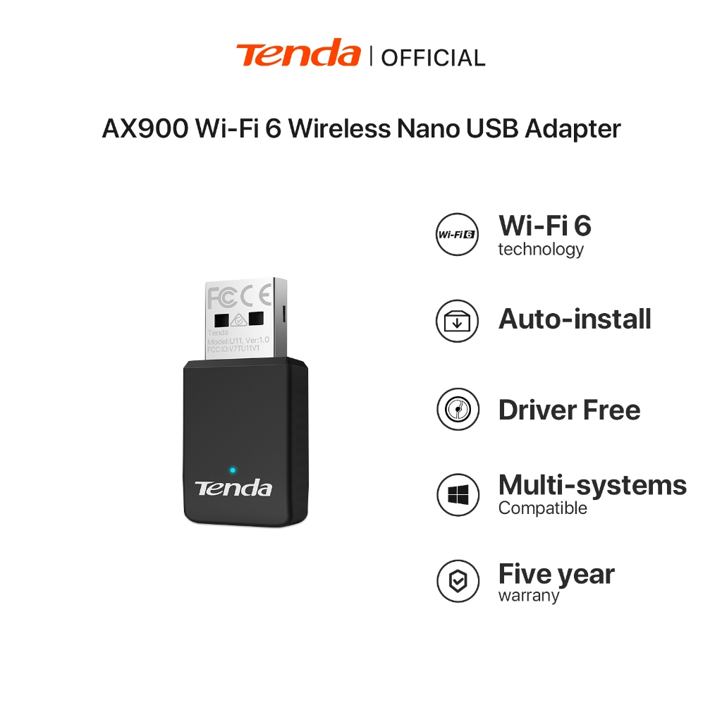 TENDA New Arrivaltenda U11 อะแดปเตอร์ WiFi AX900 อะแดปเตอร์ไร้สาย USB Dual Band 2.4G / 5GHz สําหรับแล็ปท็อปพีซี