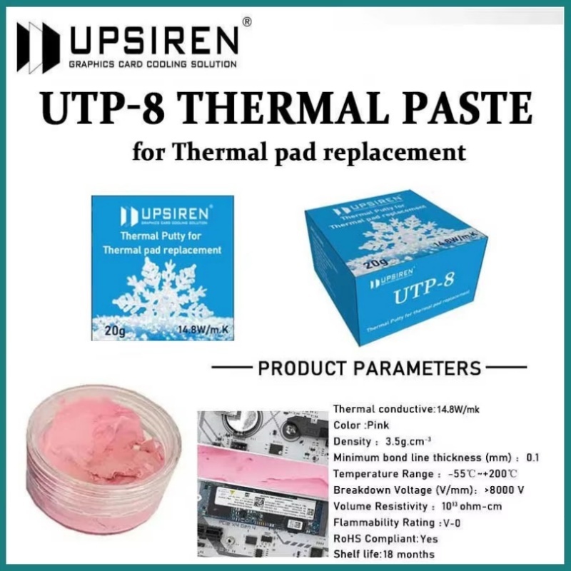 Upsiren สีความร้อน UTP-8 สําหรับ VGA GPU IC โปรเซสเซอร์ Rapid Cooling แผ่นความร้อนเปลี่ยนความร้อน Blocking Putty ประสิทธิภาพสูง