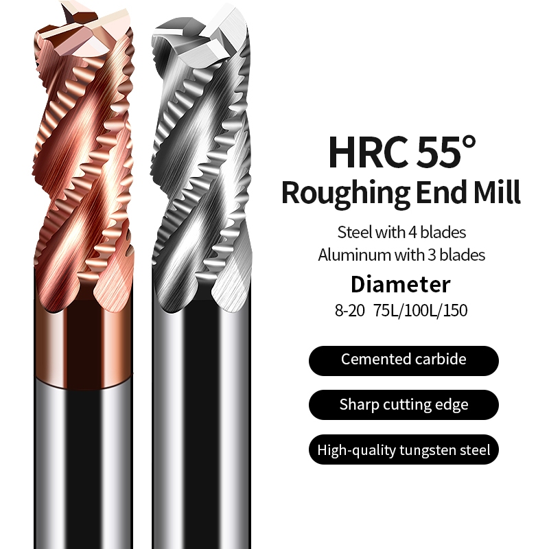 Hrc55 4F คาร์ไบด์หยาบ End Mill 8-16 มม.3F หยาบลูกฟูก End Mill สําหรับอลูมิเนียม