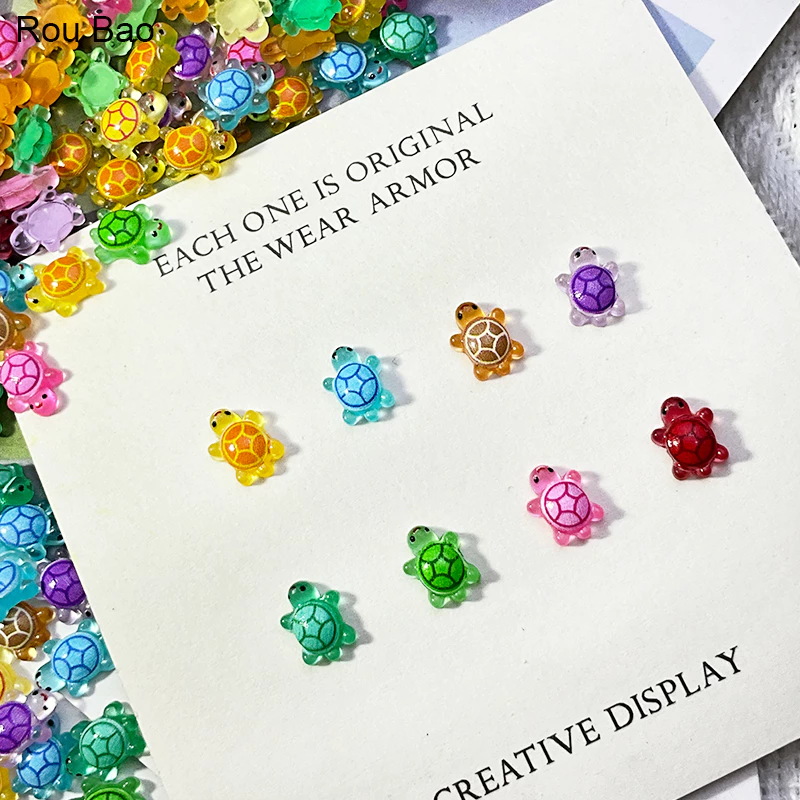 Rou Bao 50 ชิ้นเล็บมินิเต่า Noctilucent สีสันน่ารักการ์ตูนเรซิ่นเล็บ Art DIY Charms ตกแต่ง