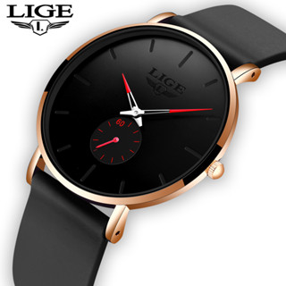 Lige นาฬิกาผู้ชายสายซิลิโคนกันน้ําหรูหราควอตซ์สปอร์ตนาฬิกาข้…