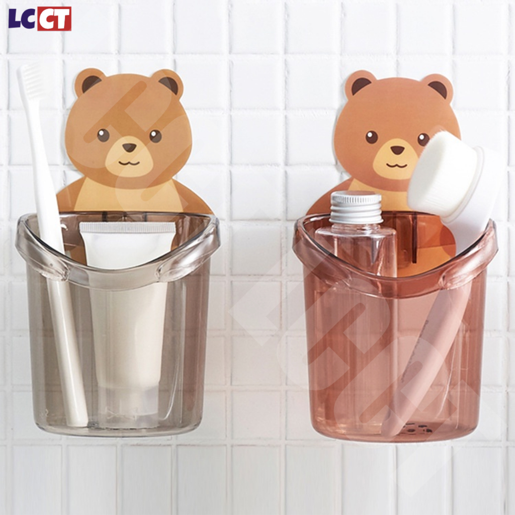 LCCT ที่วางแปรงสีฟัน ชั้นวางของในห้องน้ำติดผนัง กล่องเก็บอุปกรณ์อาบน้ำ หมีน้อย แบบไม่เจาะ