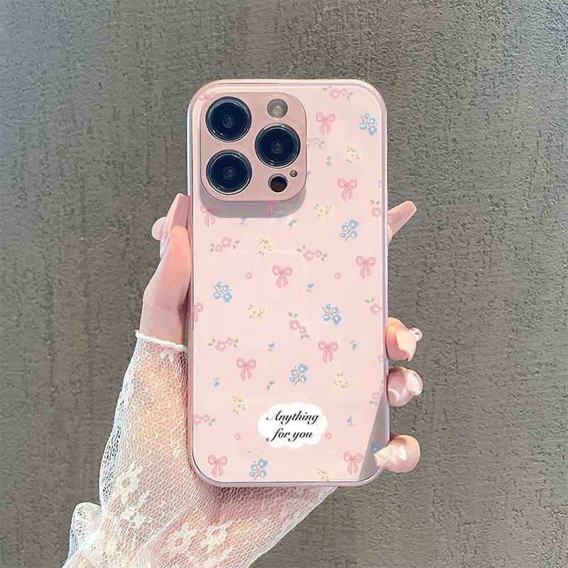 เหมาะสําหรับ IP15 PRO MAX IP11 PRO IP7 IPXS MAX IP13 IP14PLUS โบว์และดอกไม้, เคสโทรศัพท์โปร่งใส, เคสโทรศัพท์แก้ว