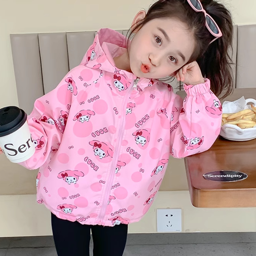 My Melody สองด้านหญิงเสื้อเด็กการ์ตูนพิมพ์ซิปHooded Windbreakerฤดูใบไม้ผลิฤดูใบไม้ร่วงเด็กน่ารักสีชมพูแจ็คเก็ต