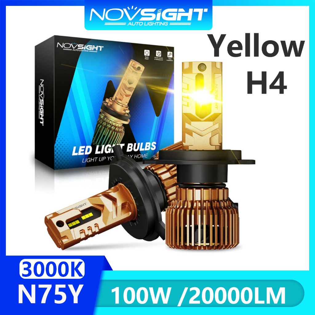 2 แพ็ค 3000K สีเหลือง Novsight N75YH4 ไฟหน้ารถ LED หลอดไฟรถยนต์ 20000LM 120W ที่กําหนดเอง