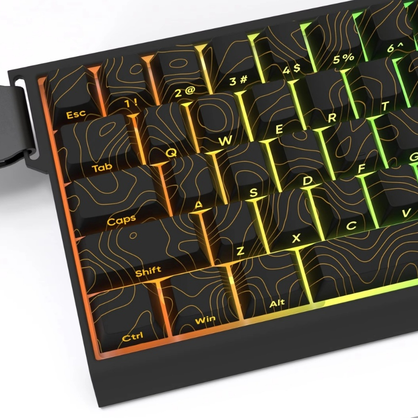 VOIER 136 คีย์สีดํา Golden Line ปุ่มกดพิมพ์ลายด้านข้าง Dye-Sublimation Shine Through Key Caps สําหรับคีย์บอร์ด Cherry MX Mechanical