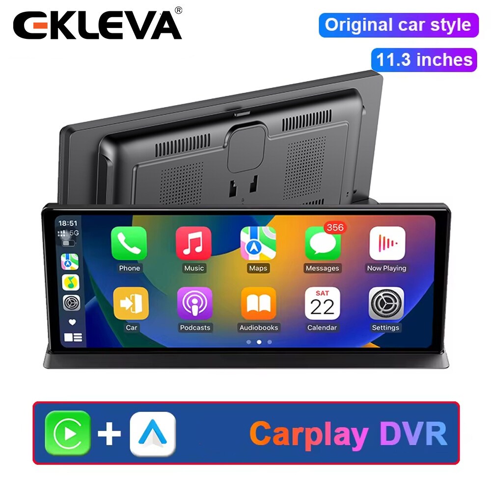Ekleva 11.3 "Dash Cam กระจกมองหลังรถ DVR Wifi ไร้สาย Carplay & Android Auto Dual Lens Video Recorder