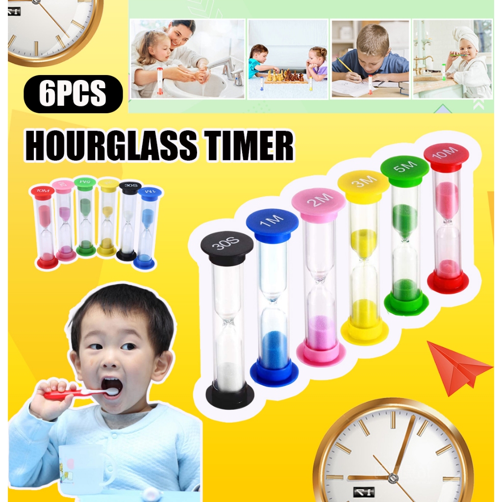 6ชิ้นพลาสติกที่มีสีสันทรายจับเวลา0.5/1/2/3/5/10นาทีทรายนาฬิกาทรายทรายนาฬิกาแก้วจับเวลาชุด ร้านค้า