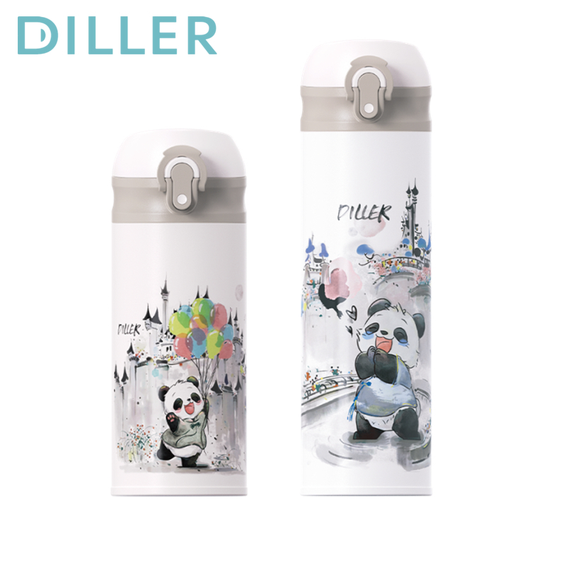 Diller กระติกน้ําสูญญากาศ Thermos Straw Keeping Panda ขวดน้ําดื่ม 350/480ml D9248 D9251