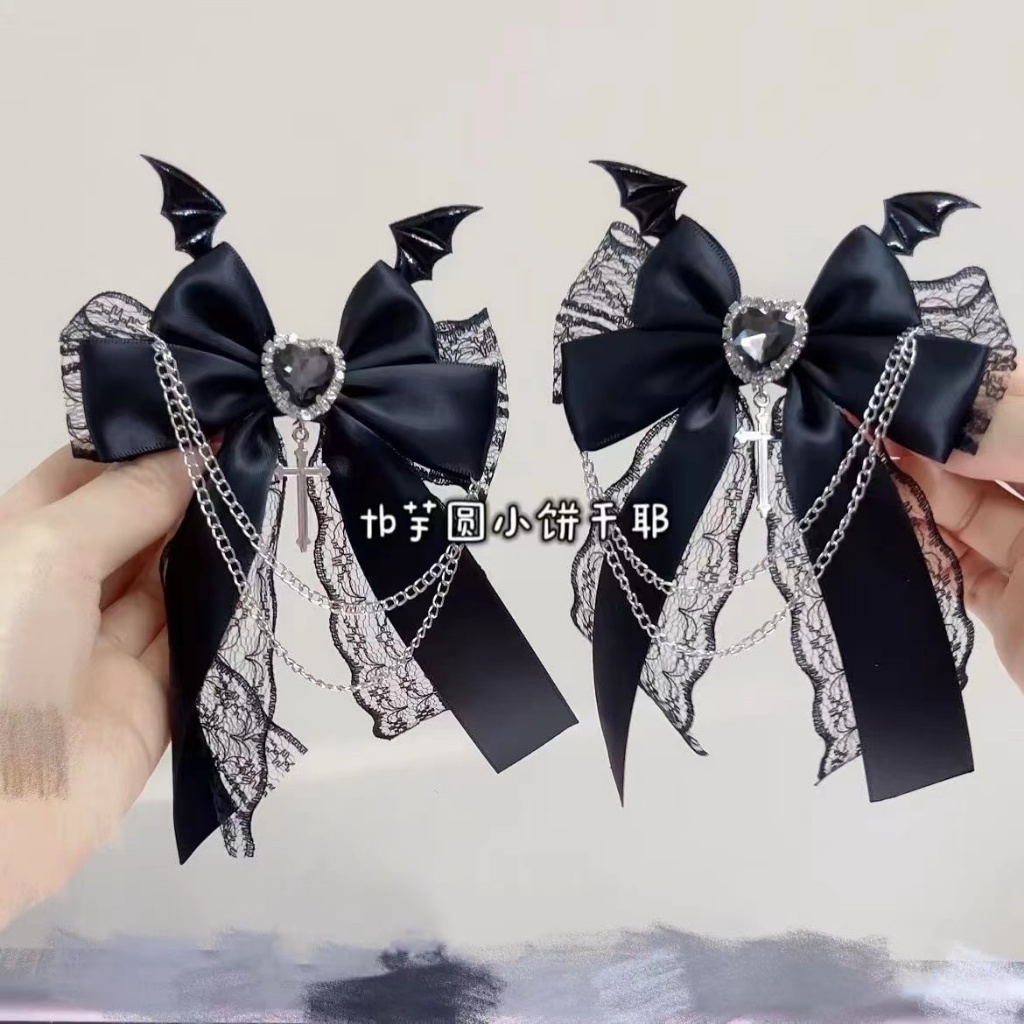 เข็มกลัดโบว์ญี่ปุ่นที่มีรูปลักษณ์สูง Little Devil Chain กิ๊บติดผมลูกไม้ Ins สไตล์ Landmine สไตล์ Jirai Kei