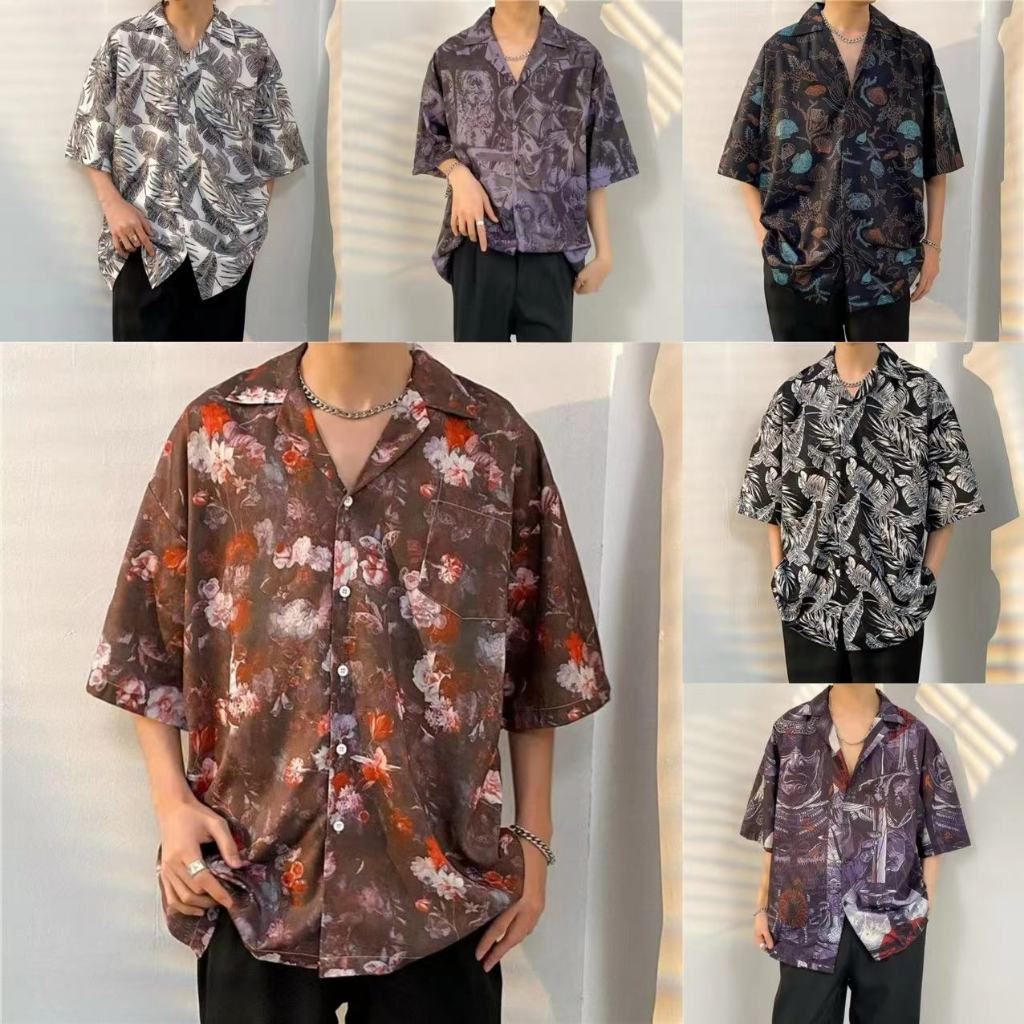 เสื้อแจ็กเก็ต แขนสั้น แบบบาง ทรงหลวม ลายดอกไม้ สไตล์ฮ่องกง เรโทร เหมาะกับเดินชายหาด แฟชั่นฤดูร้อน สําหรับผู้ชาย และผู้หญิง M-3XL 100 แบบ รุ่น 1311 E66