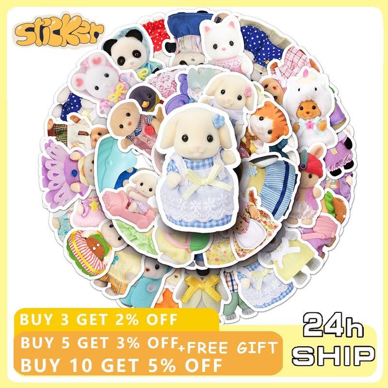 50 ชิ้น Sylvanian Families สติกเกอร์ Kawaii สาวเด็กอะนิเมะ Decal DIY แล็ปท็อปโทรศัพท์สติกเกอร์กันน้ํา