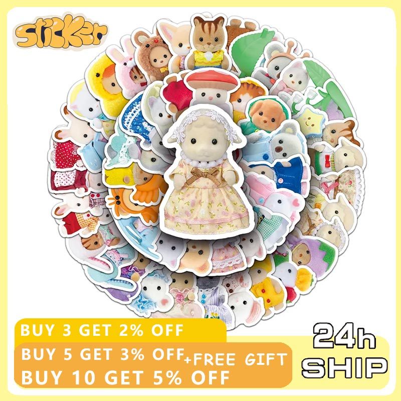 51 ชิ้นน่ารัก Calico Critters สติกเกอร์ Graffiti เด็กการ์ตูนตุ๊กตา Decals DIY แล็ปท็อปตกแต่งสติกเกอร์