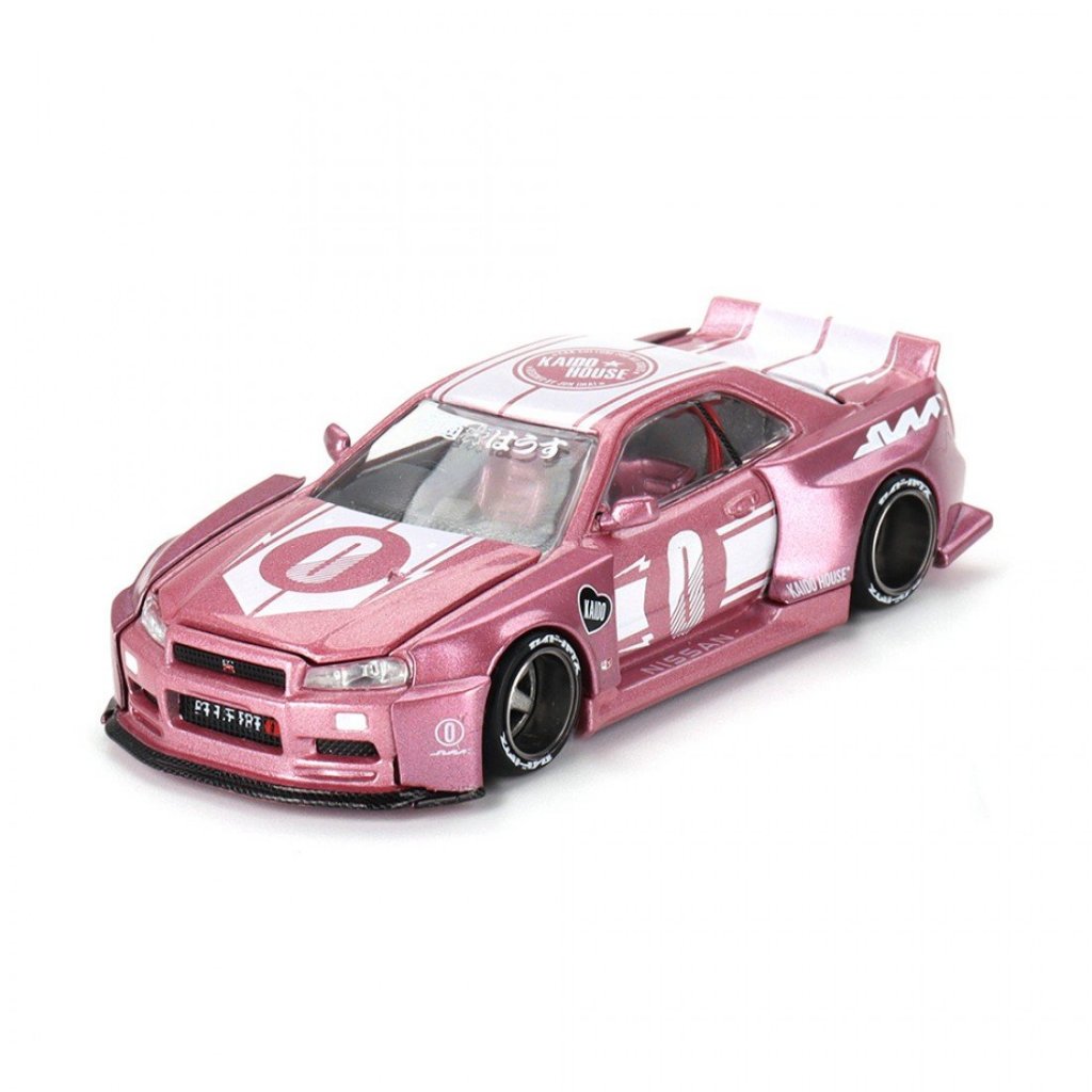 Mini GT x KAIDO House KHMG128 1/64 Nissan Skyline GT-R R34 KAIDO RACING FACTORY V1 Diecast Scale รถ