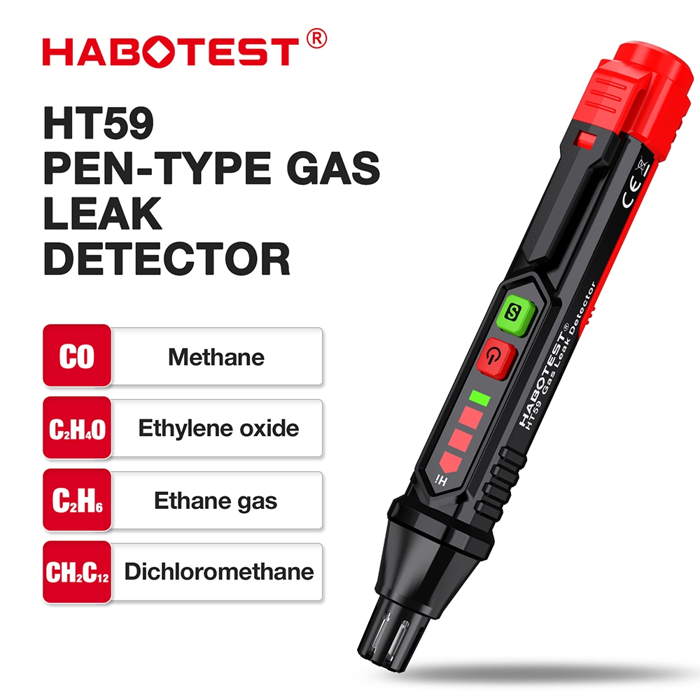 HABOTEST HT59 เครื่องตรวจจับการรั่วไหลของก๊าซธรรมชาติ เครื่องทดสอบการรั่วไหลของก๊าซ PPM แบบพกพา เครื่องวิเคราะห์ก๊าซที่เผาไหม้ได้