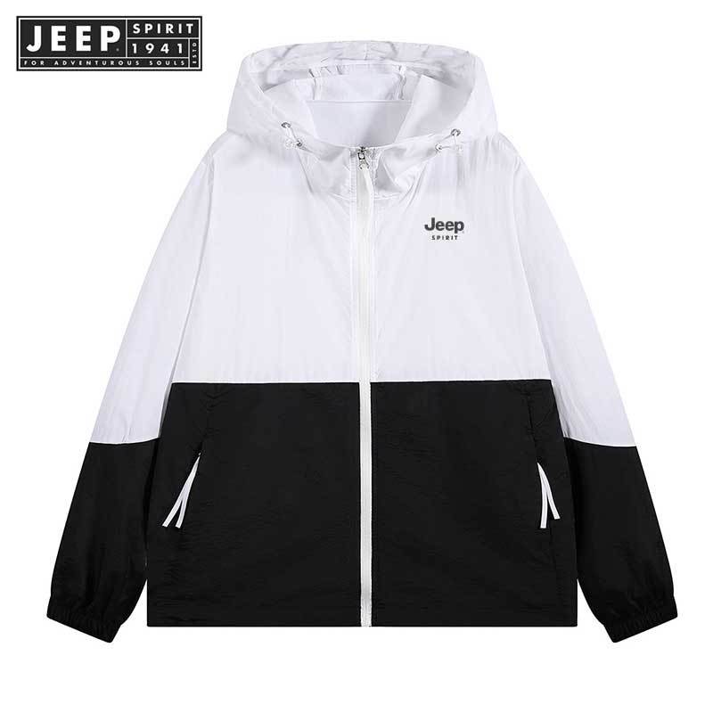 Jeep SPIRIT 1941 ESTD สีบล็อกคู่ครีมกันแดดเสื้อผ้าน้ําหนักเบาและป้องกันรังสียูวี