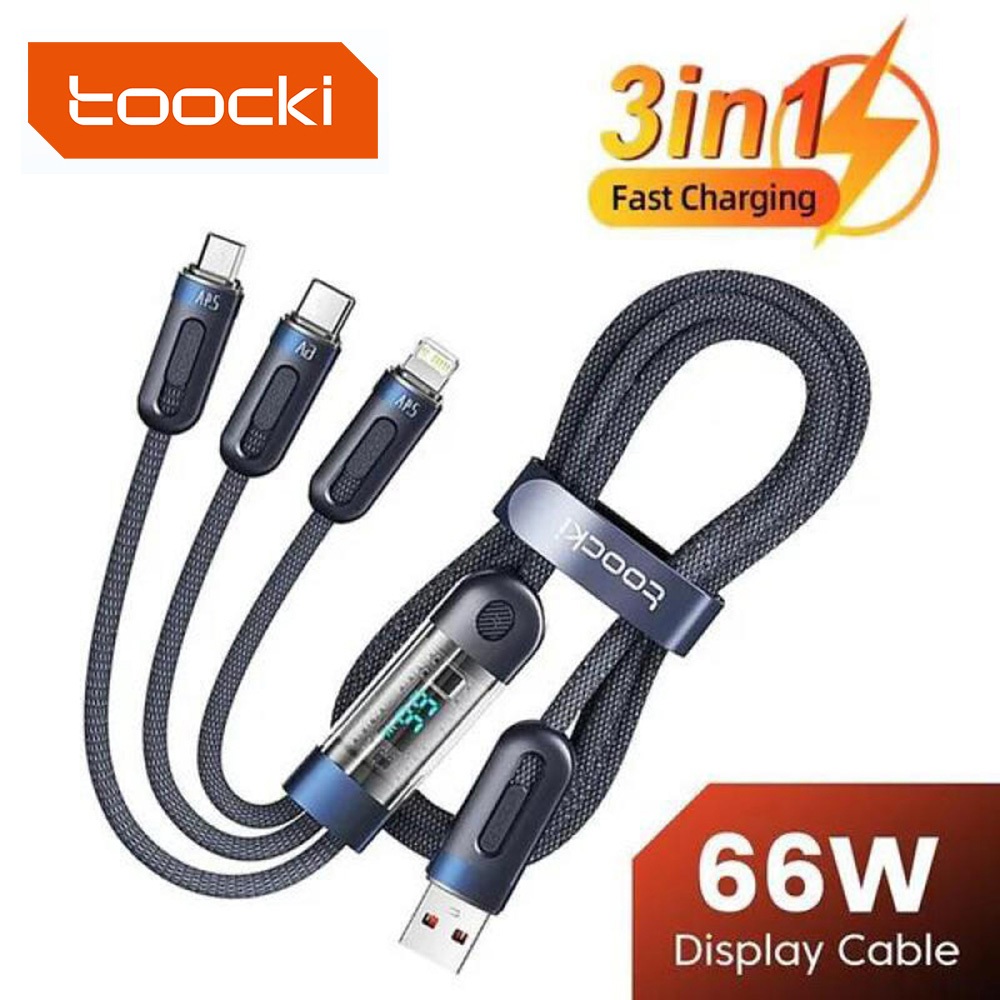 Toocki 66W 6A 3 in 1 สายโปร่งใสจอแสดงผลดิจิตอล Data Cable Fast Charging Micro USB Type C สาย 1.2M