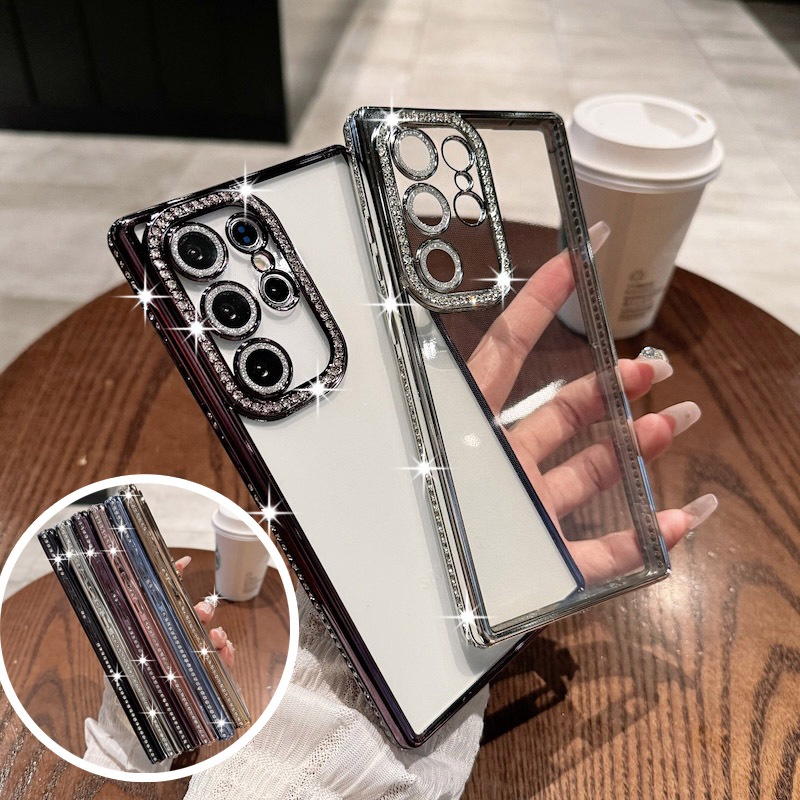 SAMSUNG สําหรับsamsung S24 S23 Ultra A15 A25 A35 A55 A05s A14 A24 A34 A54 S24 Plus 5GกรณีหรูหราElectroplatedเงาเพชรกันกระแทกClear Cover