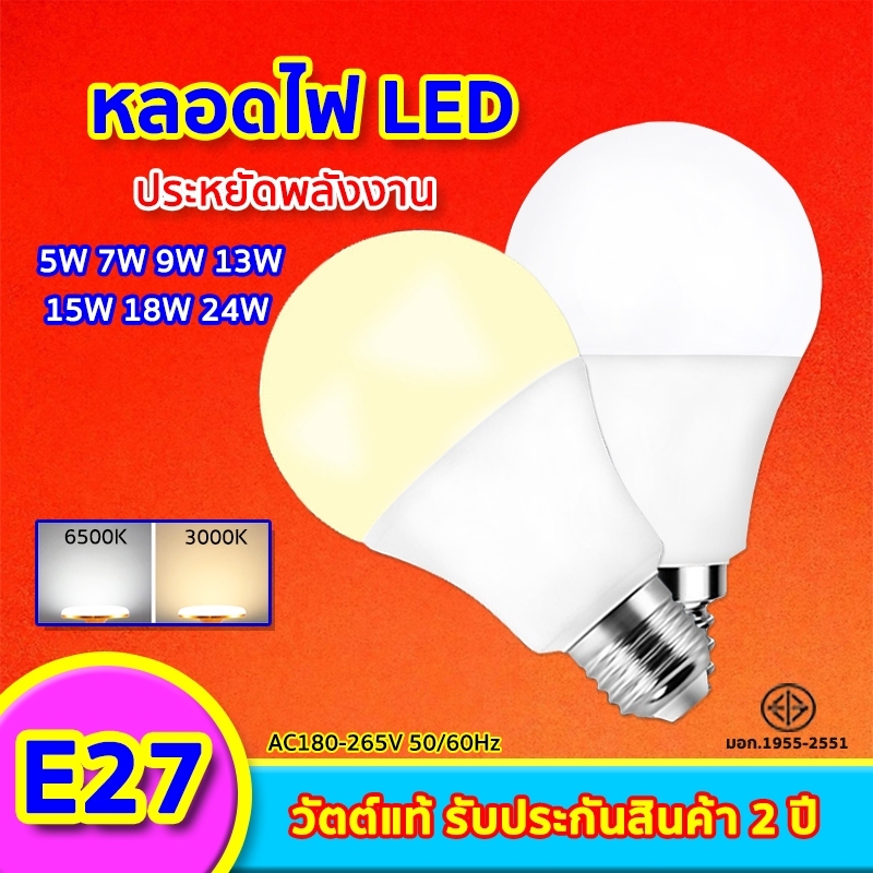 หลอดไฟปิงปอง LED BULB ขั่วหลอด E27 ประหยัด กินไฟน้อย ให้แสงสว่างมากกว่าหลอดธรรมดา อายุการใช้งาน: 50,000 ชั่วโมง 🚚ส่งไว🚚