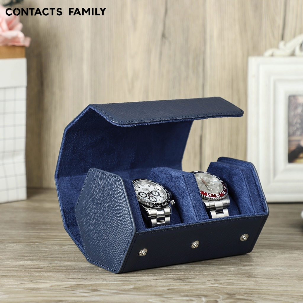 CONTACTS FAMILY กล่องเคสหนัง แบบพกพา สําหรับใส่จัดเก็บเครื่องประดับ นาฬิกาข้อมือ 2 ม้วน