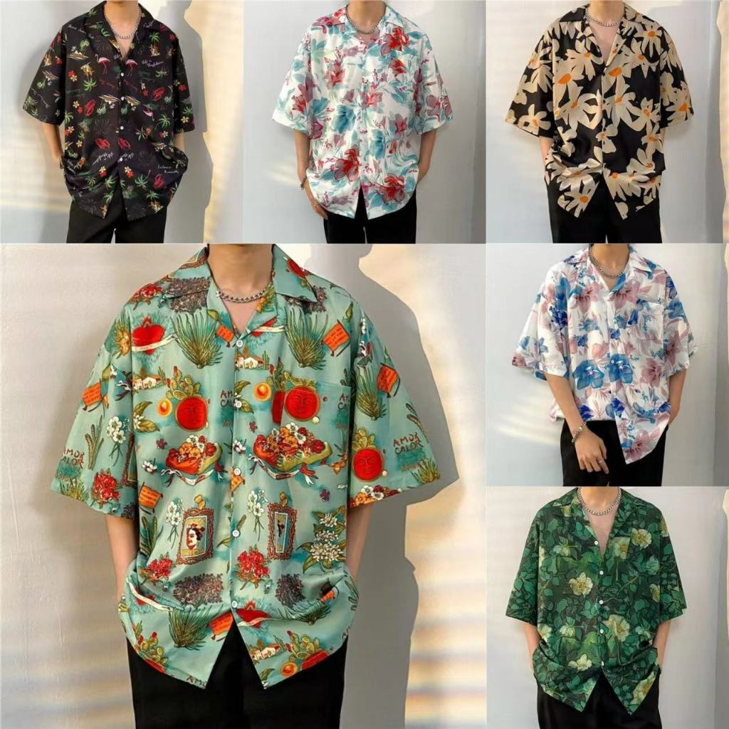 เสื้อฮาวาย hawaii ผ้านิ่มขึ้น สไตล์เกาหลีมาแรง ฮาวายสไตล์เกาหลี เสื้อเชิ้ตแนวเกาหลี ไซซ์ M-3XL 100 แบบ รุ่น 1315 E68