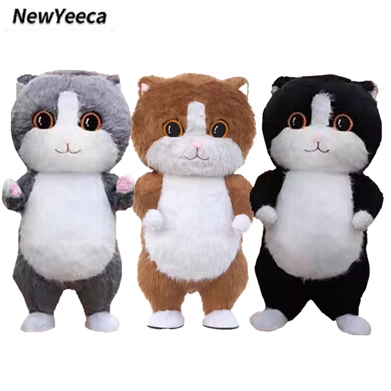 Furry Inflatable Cat เครื่องแต่งกาย Mascot เครื่องแต่งกายสัตว์สําหรับผู้ใหญ่ลูกแมวปาร์ตี้ฮาโลวีนคอสเพลย์ชุด