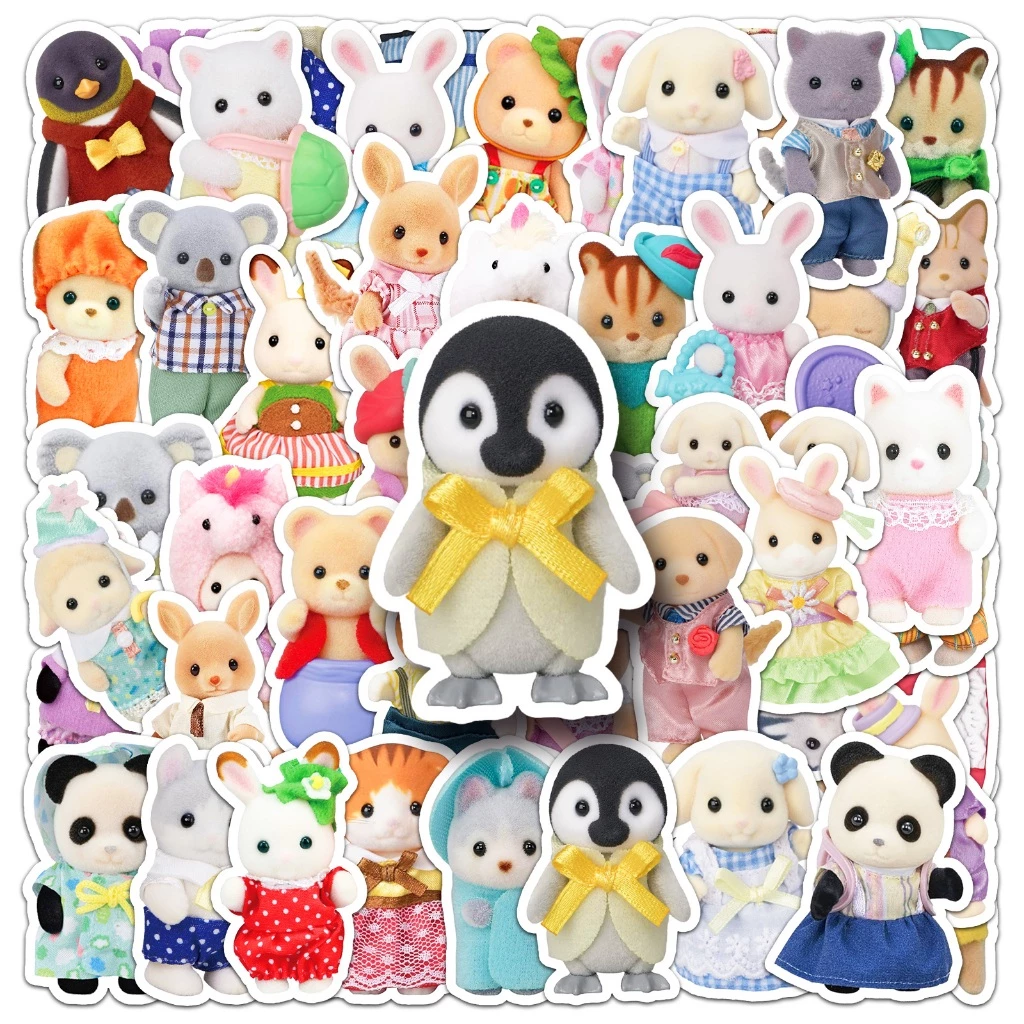 ตลก 50 ชิ้น Sylvanian Families Theme สติกเกอร์กันน้ํา DIY สําหรับโทรศัพท์แล็ปท็อปรถสติกเกอร์ Creative Home Decal