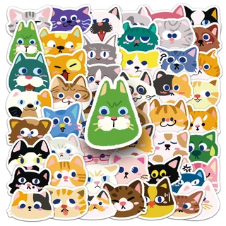 ตลก 50 ชิ้นแมวหัวสติกเกอร์กันน้ํา DIY สําหรับโทรศัพท์แล็ปท็อปรถสติกเกอร์ Creative Home Decal