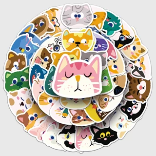 ตลก 50 ชิ้นแมวหัวสติกเกอร์กันน้ํา DIY สําหรับโทรศัพท์แล็ปท็อปรถสติกเกอร์ Creative Home Decal